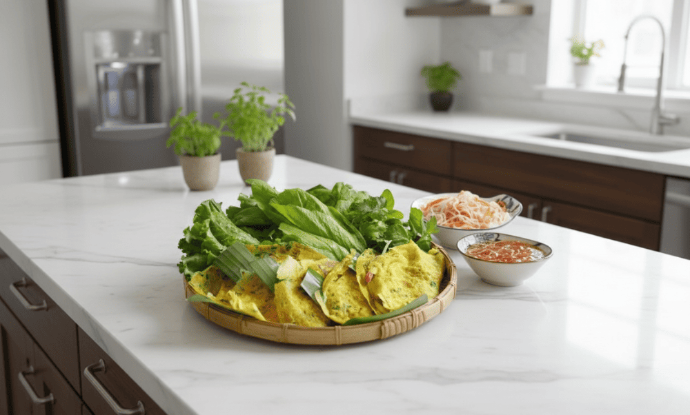 Banh xeo is a familiar rustic dish in many provinces in the Central and Southern regions